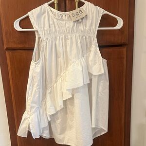 Sea New York White Ruffled Asymmetrical Tank Top summer resort beach boho chic